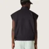 Men's vest in dark blue cotton twill with zip and flag print label
