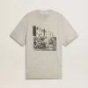 Men's vintage-effect gray T-shirt with print on the front