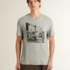 Men's vintage-effect gray T-shirt with print on the front
