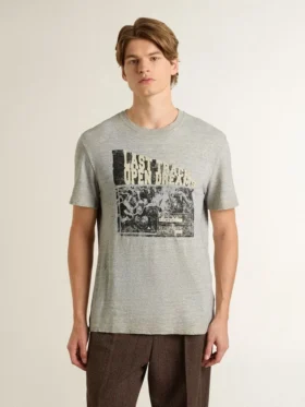 Men’s vintage-effect gray T-shirt with print on the front