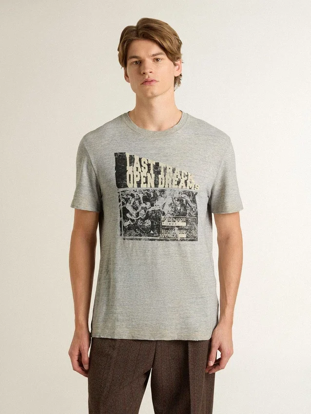 Men's vintage-effect gray T-shirt with print on the front