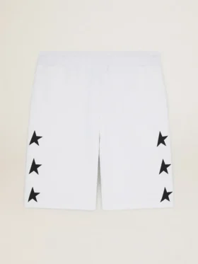 Men's vintage white bermuda shorts with contrasting black stars