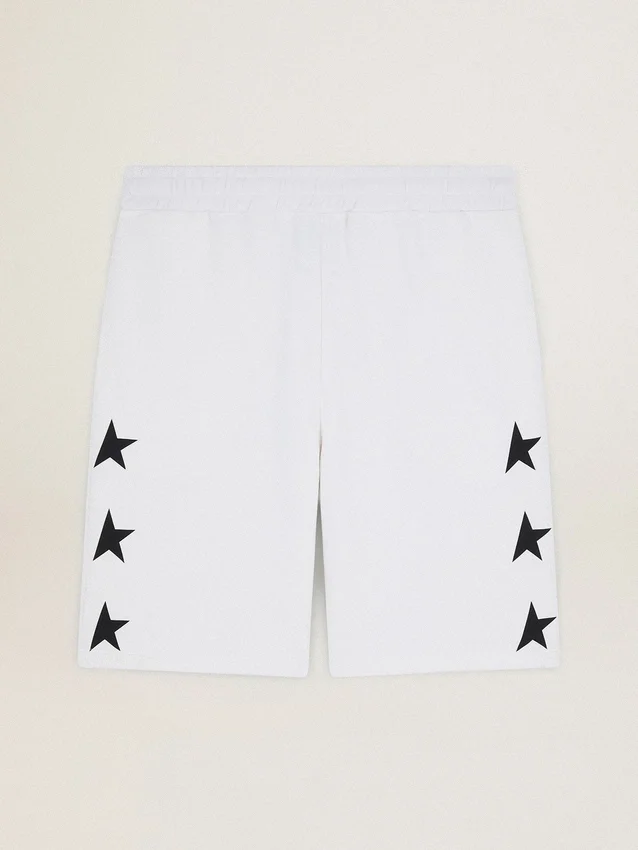 Men's vintage white bermuda shorts with contrasting black stars