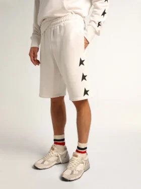 Men’s vintage white bermuda shorts with contrasting black stars