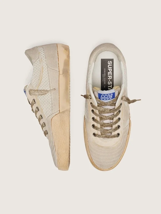 Men’s white and beige Super-Star LAB in mesh and suede