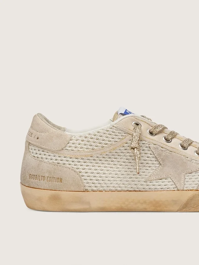 Men’s white and beige Super-Star LAB in mesh and suede