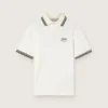 Men's white cotton polo shirt with openwork jacquard pattern
