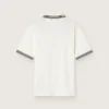 Men's white cotton polo shirt with openwork jacquard pattern