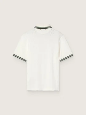 Men’s white cotton polo shirt with openwork jacquard pattern