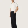 Men's white cotton polo shirt with openwork jacquard pattern