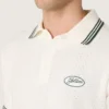 Men's white cotton polo shirt with openwork jacquard pattern