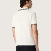 Men's white cotton polo shirt with openwork jacquard pattern