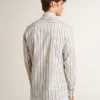 Men's white cotton shirt with fine burgundy stripes
