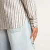 Men's white cotton shirt with fine burgundy stripes