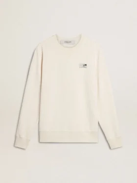 Men's white cotton sweatshirt with print on the back