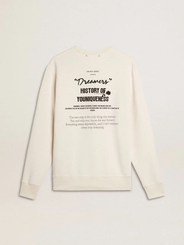 Men's white cotton sweatshirt with print on the back