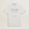 Men's white cotton T-shirt with green print
