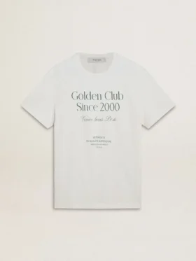 Men's white cotton T-shirt with green print