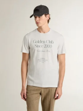 Men’s white cotton T-shirt with green print