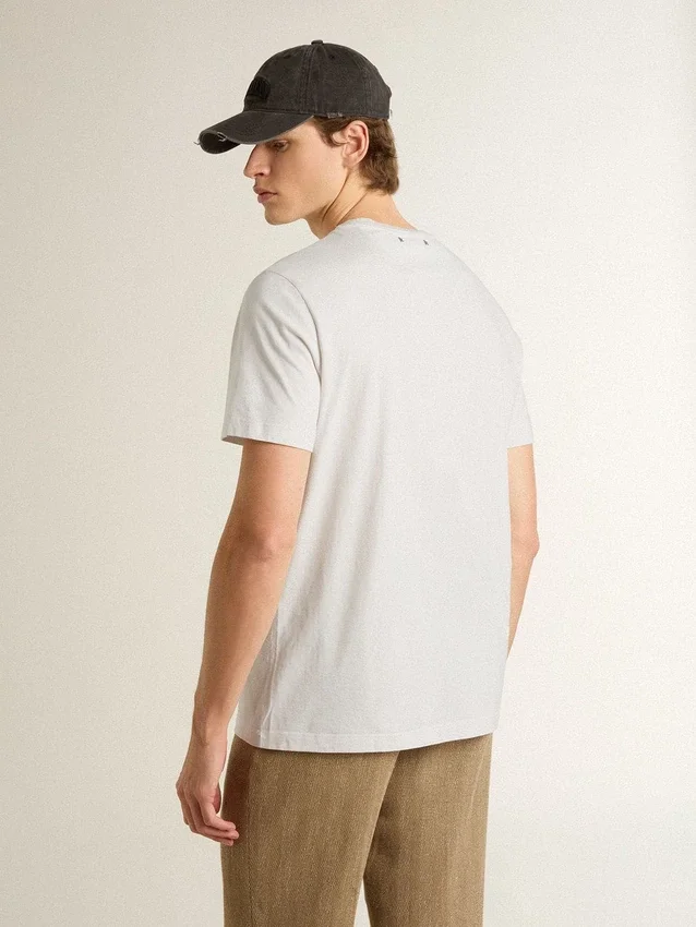 Men's white cotton T-shirt with green print