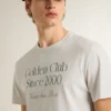 Men's white cotton T-shirt with green print