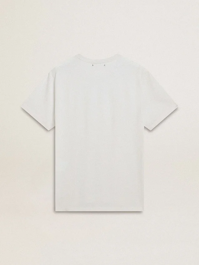 Men's white cotton T-shirt with green print
