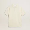 Men's white jacquard knit polo shirt