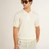 Men's white jacquard knit polo shirt