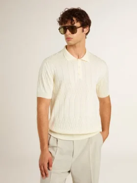 Men’s white jacquard knit polo shirt