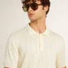 Men's white jacquard knit polo shirt