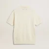 Men's white jacquard knit polo shirt