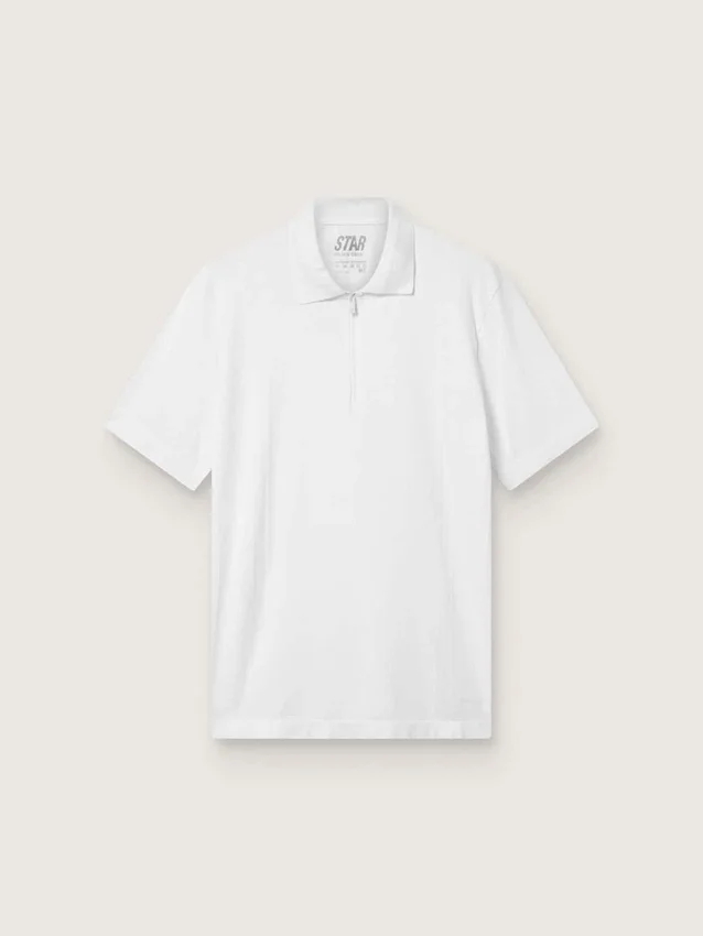 Men's white sports zipped polo shirt