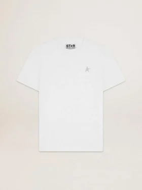 Men's white T-shirt with silver glitter star on the front