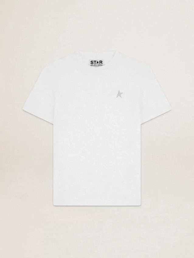 Men's white T-shirt with silver glitter star on the front