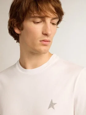 Men’s white T-shirt with silver glitter star on the front