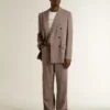 Men’s wool blend pants in light brown micro chevron