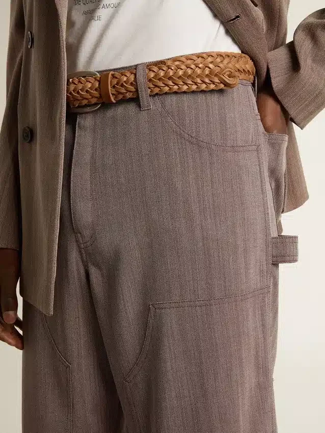 Men’s wool blend pants in light brown micro chevron