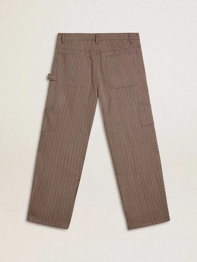 Men’s wool blend pants in light brown micro chevron