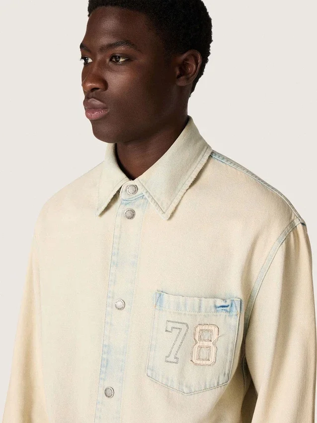 Men's work jacket in light sand-colored denim
