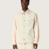 Men's work jacket in light sand-colored denim