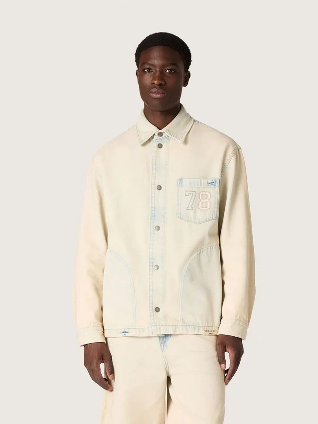 Men's work jacket in light sand-colored denim