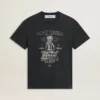 Men’s worn-black cotton T-shirt with print on the front