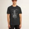 Men’s worn-black cotton T-shirt with print on the front