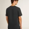Men’s worn-black cotton T-shirt with print on the front