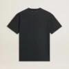 Men’s worn-black cotton T-shirt with print on the front