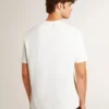 Men's worn-white cotton T-shirt with black lettering
