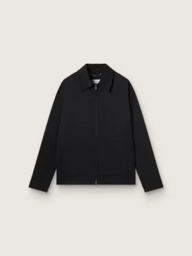 Men’s zip-up jacket in black wool gabardine