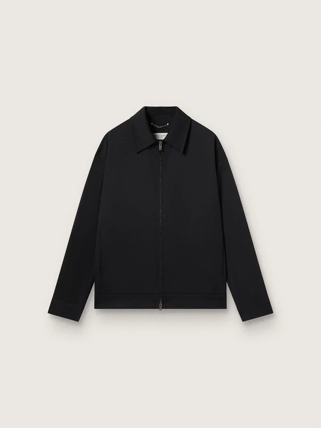 Men’s zip-up jacket in black wool gabardine