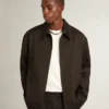 Men’s zip-up jacket in black wool gabardine