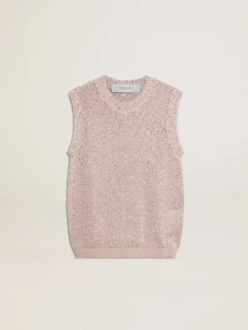 Mesh knit top with sequins and contrasting details